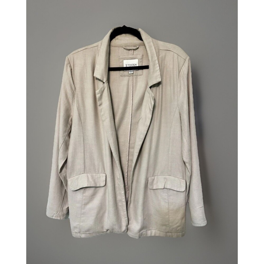Stoosh Linen Blend Open Front Blazer Jacket Pockets‎ White Natural Size XL